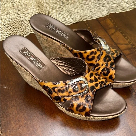 Brighton Brown and Tan Mules with Leopard Print - Picture 2 of 6